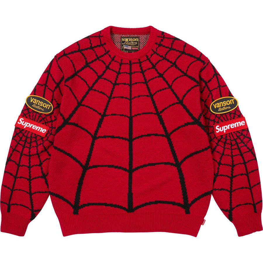 SUPREME X VANSON SPIDER WEB KNIT SWEATER vanson-knit-rouge-face